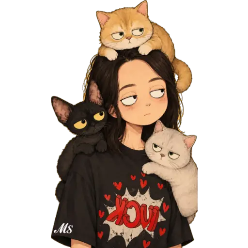 Девушка с тремя котами