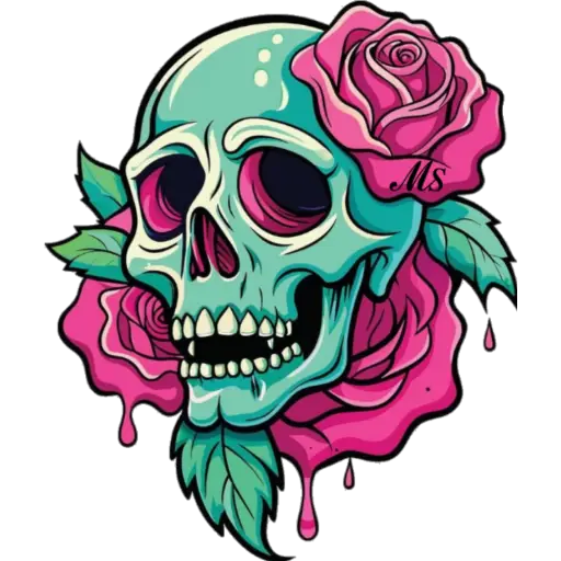 Calavera rosa teal