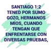 SANTIAGO 1:2
TENED POR SUMO
GOZO, HERMANOS
MÍOS, CUANDO
TENGAN QUE
ENFRENTARSE CON
DIVERSAS PRUEBAS,