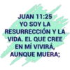 JUAN 11:25
YO SOY LA
RESURRECCIÓN Y LA
VIDA. EL QUE CREE
EN MÍ VIVIRÁ,
AUNQUE MUERA;
gm