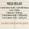 MASA MOLAR
1 mol de átomos de 12C = 6,022×1023 átomos
de 12C12,00 g
1 átomo 12C = 12,00 uma
1 mol de átomos de 12C = 12,00 g de 12C
1 mol de átomos de litio = 6,941 g de Li
masa atómica (uma) = masa molar (gramos)