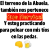 de la Abuela,
pertenece
El terreno
también nos
Que Nervios!
Y estoy practicando
para pelear con mis tíos.
en las pedas.