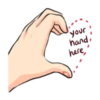 your
hand,
here,