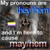 My pronouns are
they/them
peraccoon
and I'm here to
cause
may/hem
NCERT