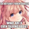 GO OUTSIDE? TOUCH GRASS?
WHAT ARE U
EVEN TALKING ABOUT