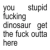 you stupid fucking dinosaur get the fuck outta here