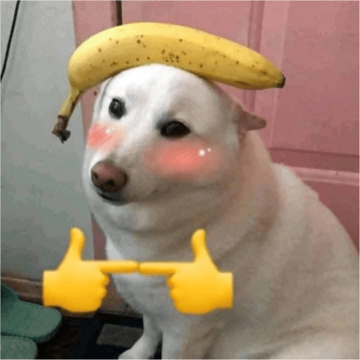 Cachorro com banana e blush