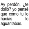 Ay perdón, ¿te dolió? yo pensé lo que como tu lo hacías aguantabas.