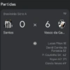 Partidas Brasileirão Série A Santos × 6 70' Vasco da Ga... Lucas Piton 18' David Corrêa da Fonseca 52' P. Coutinho 54', 62' Rayan 60' (P) Danilo Neves 69'