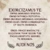 EXORCIZAMUS TE OMNIS IMMUNDUS SPIRITUS, OMNIS SATANICA POTESTAS, OMNIS INCURSIO INFERNALIS ADVERSARII, OMNIS LEGIO, OMNIS CONGREGATIO ET SECTA DIABOLICA. ERGO, DRACO MALEDICTE. ECCLESIAM TUAM SECURI TIBI FACIAS LIBERTATE SERVIRE, TE ROGAMUS, AUDI NOS