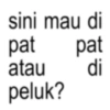 sini mau di pat atau peluk? pat di