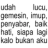 udah lucu, gemesin, imup, penyabar, baik hati, siapa lagi kalo bukan aku