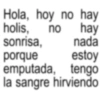 Hola, hoy no hay holis, no hay sonrisa, nada porque estoy emputada, tengo la sangre hirviendo