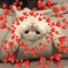 Playful Cat with Red Hearts