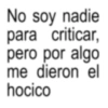 No soy nadie para criticar, pero por algo me dieron el hocico