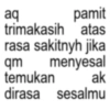 aq pamit trimakasih atas rasa sakitnyh jika qm menyesal temukan ak dirasa sesalmu