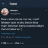 Tweet deasiapa @enggatauk Dear calon mama mertua, maaf lebaran taun ini aku belum bisa main kerumah karna anakmu belum menemukan ku :') Terjemahkan Tweet 8:12 - 06 Jun 19 - Twitter for Android 1.750 Retweet 3.746 Suka L