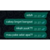 aduh 21.27 ✔ cakep bnget bangsat 21.27 nikah yuuk??! 21.27 ✓ mau pake adat apa?? 21.27 C