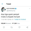 Tweet
DOYOUNG ✔
@putraduyung
dua tiga ayam penyet
muka lu kayak monyet
11:57 AM 02 Nov 19 Twitter for Android
928,6M Retweets 917,6M Likes
27