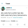 Tweet JAEMIN ✔ @jaeminramadhan aku suka harry potter tapi aku lebih suka harry-harry bersamamu 04:25 PM 10 Jun 19 Twitter for Android 913,2M Retweets 912,5M Likes 17